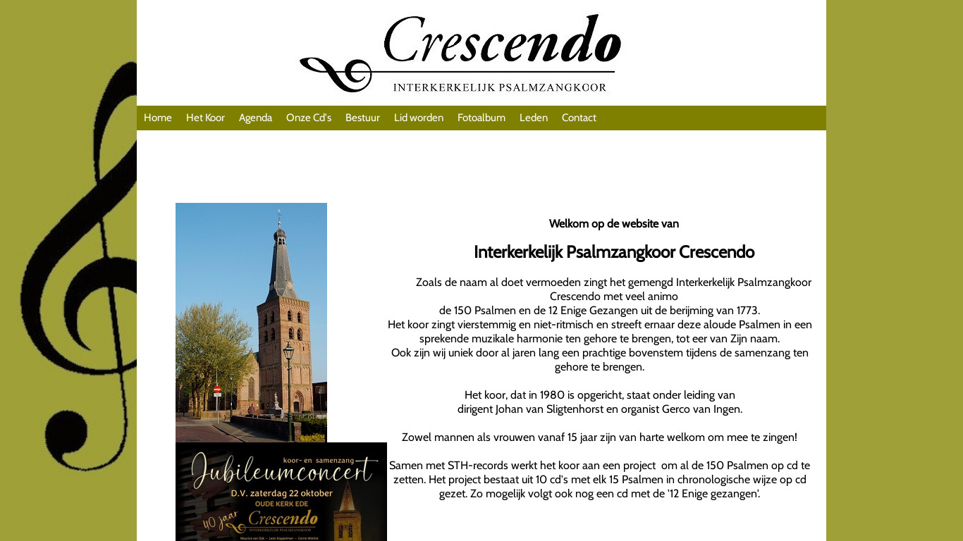 Website van Interkerkelijk Psalmzangkoor Crescendo