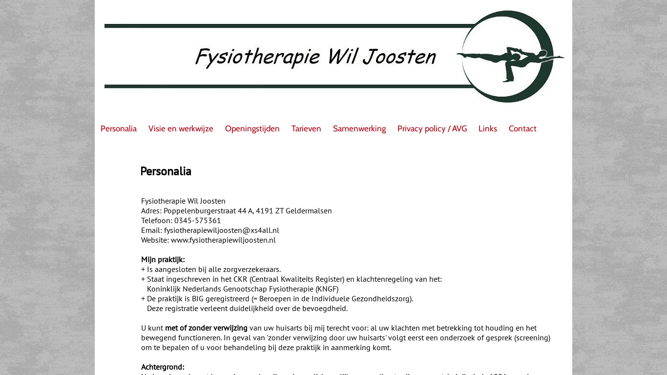 Website van www.fysiotherapiewiljoosten.nl