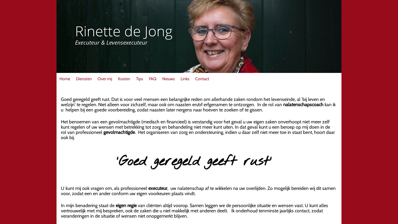 Website van Rinette de Jong, executele diensten